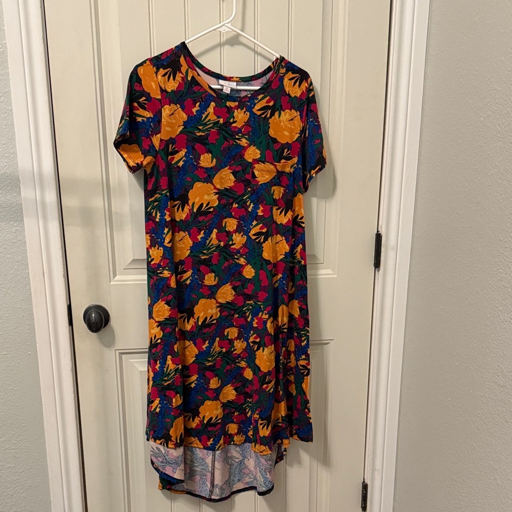 LuLaRoe Women's Casual Dress - Orange and Blue Floral
